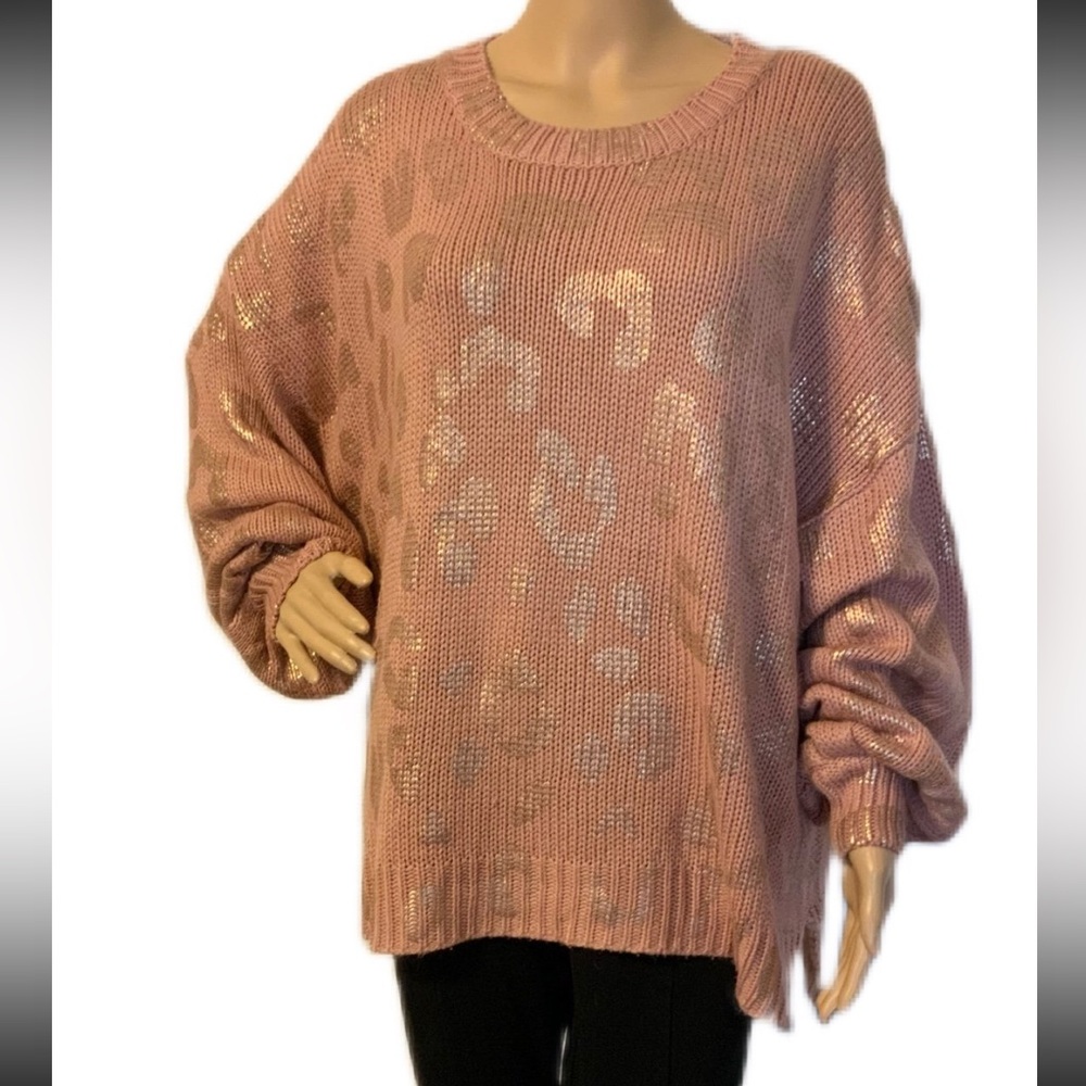 Jodifl size Medium oversized blush pink shimmery leopard sweater.